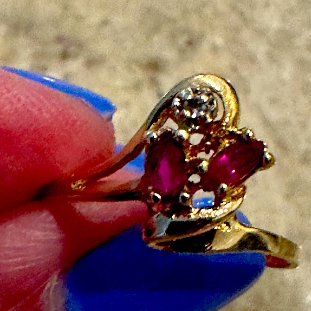 ELEGANT 10K Yellow Gold Ruby and Diamond Bypass Ring-Beautifully Crafted.